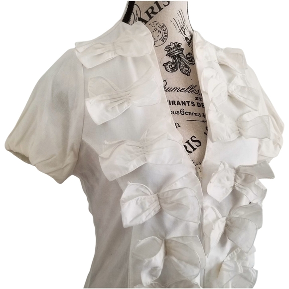 🆕 Valzère White 3D Bow Blouse With Zip Front And Corset Lace Up Back Size Small - Picture 2 of 4
